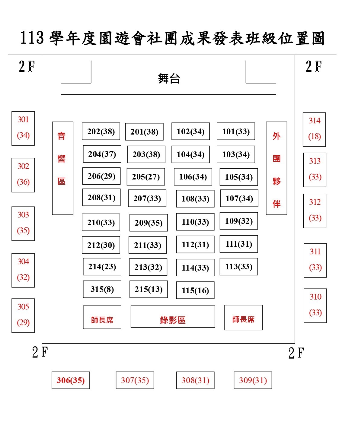 113學年度園遊會社團表演班級座位圖